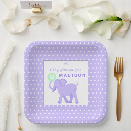 Lilac Circus Cute Elephant Fun Baby Shower Square Paper Plates