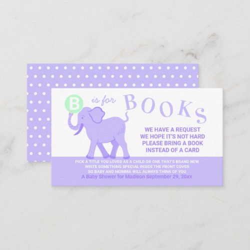 Lilac Circus Cute Elephant Request Books For Baby Enclosure Card