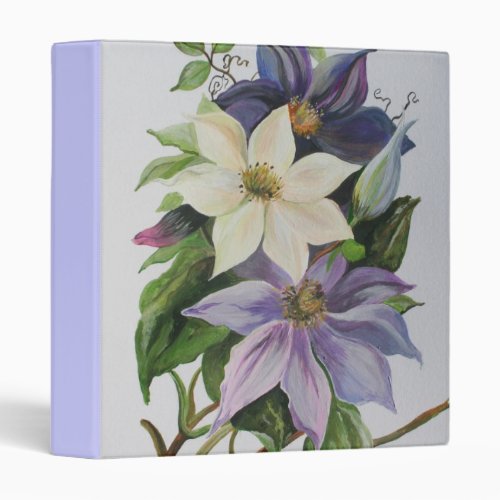 Lilac Clematis Vine Acrylic Painting 3 Ring Binder