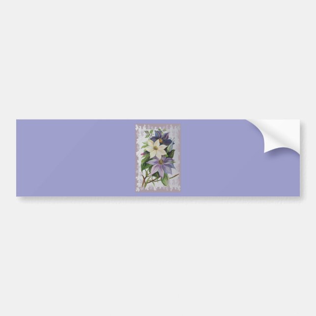 Lilac Clematis Vine Acrylic Painting Bumper Sticker (Front)