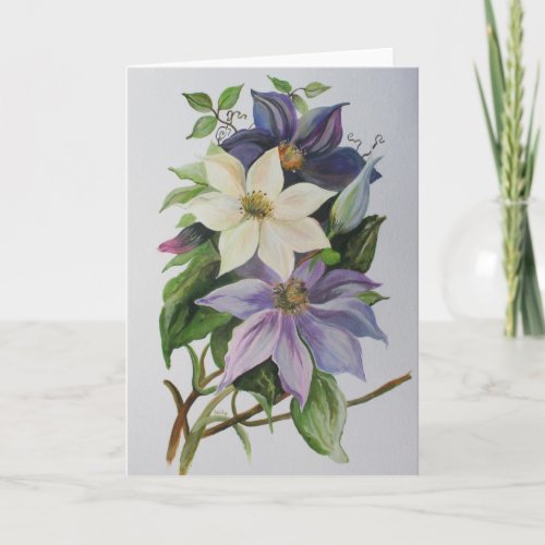 Lilac Clematis Vine Acrylic Painting Card