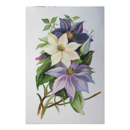 Lilac Clematis Vine Acrylic Painting Photo Print