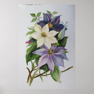 Lilac Clematis Vine Acrylic Painting Poster