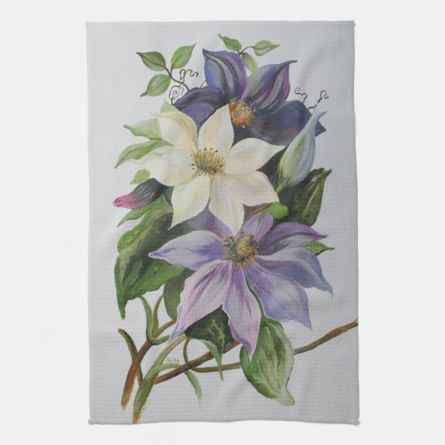 Lilac Clematis Vine Acrylic Painting Towel (Vertical)