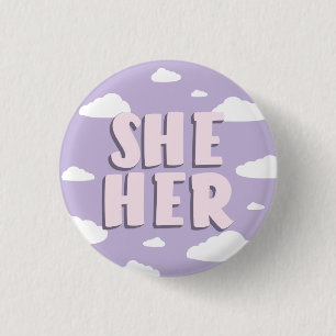 Lilac Clouds She/Her Pronouns Button