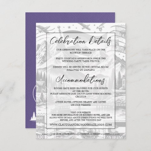 Lilac Colorado Passport Wedding Enclosure Card