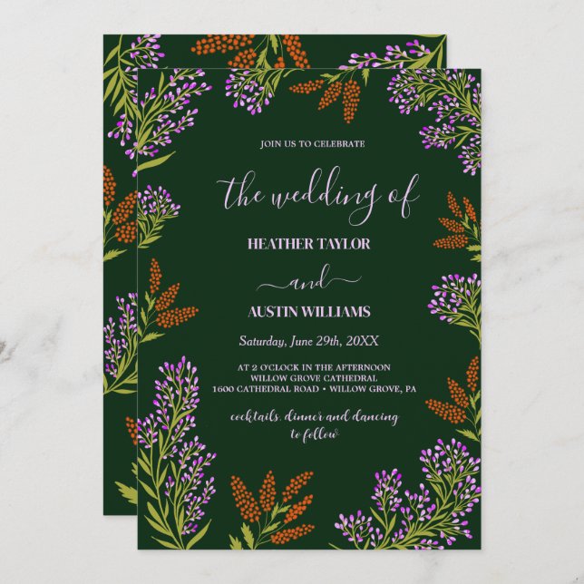 Lilac Colorful Wildflower Botanical Wedding  Invitation (Front/Back)