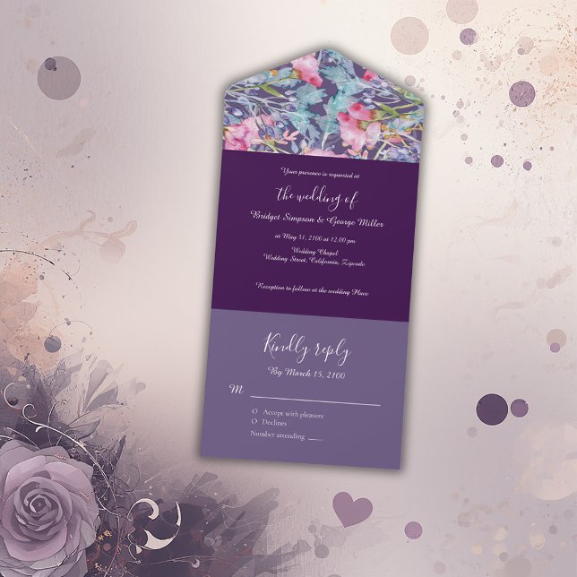 lilac colorful wildflower greenery wedding all in one invitation (Creator Uploaded)