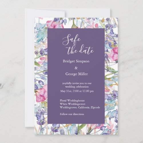 lilac colorful wildflower greenery wedding  invitation