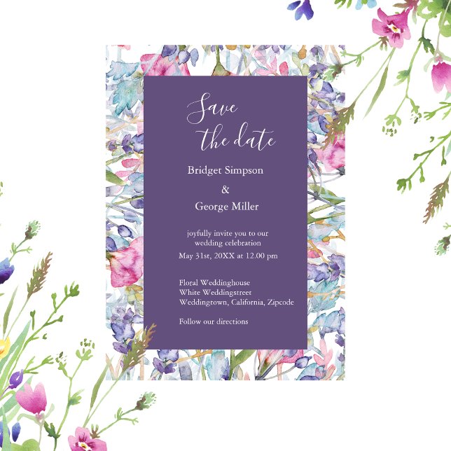 lilac colorful wildflower greenery wedding  invitation (Creator Uploaded)