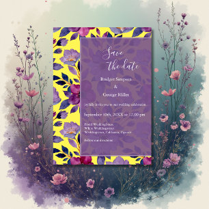 lilac colorful wildflower greenery wedding  invitation