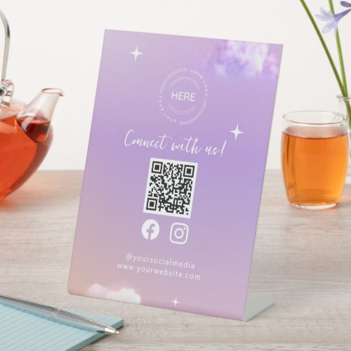 Lilac Connect With Us Social Media QR Code Pedestal Sign