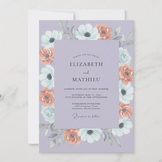Lilac Coral Anemone Wedding Invitation (Front)