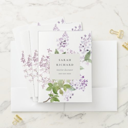 Lilac Cottage Garden Floral Bunch Business Pocket Folder