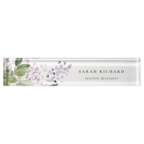 Lilac Cottage Garden Watercolor Floral Bunch  Desk Name Plate