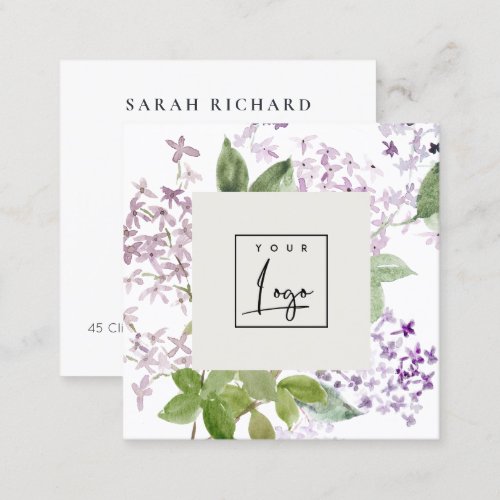 Lilac Cottage Garden Watercolor Floral Bunch Logo Square Business Card
