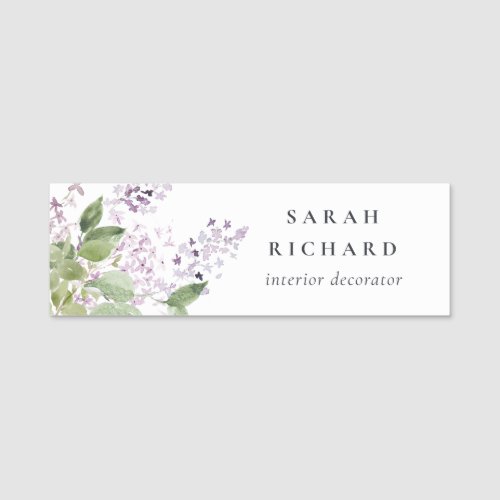 Lilac Cottage Garden Watercolor Floral Bunch  Name Tag