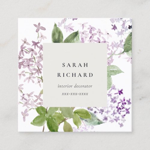Lilac Cottage Garden Watercolor Floral Bunch  Square Business Card
