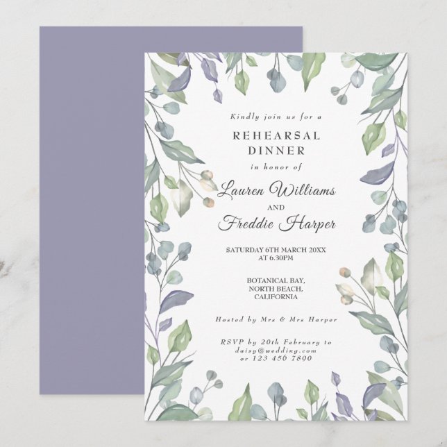 Lilac Country Watercolour Floral Rehearsal Dinner Invitation (Front/Back)
