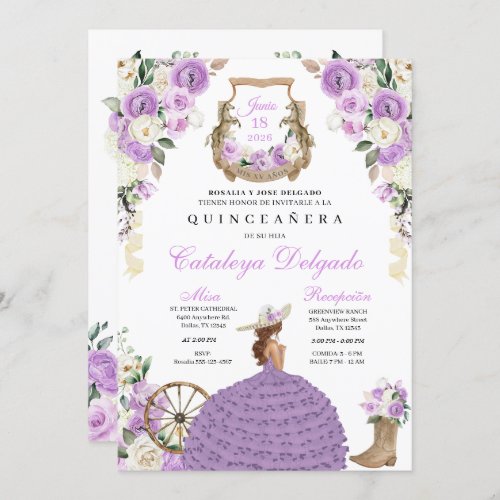 Lilac Cowgirl Western Princess Quinceaera Invitation