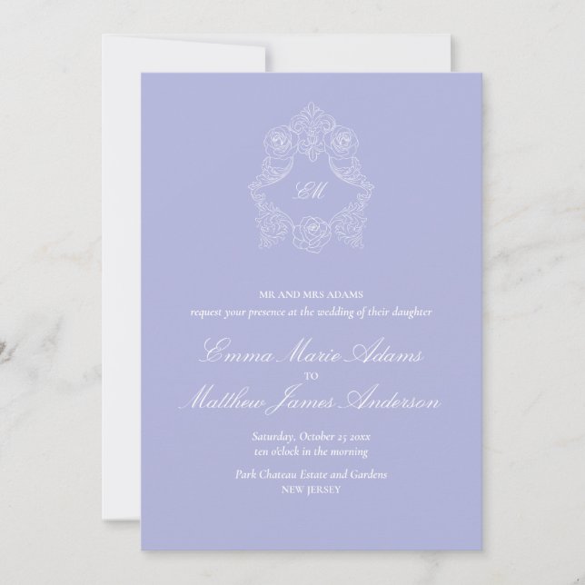 Lilac Crest Monogram Classic Periwinkle Wedding Invitation (Front)
