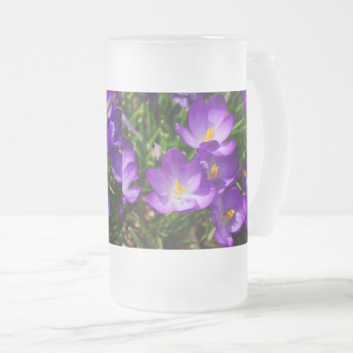 Lilac Crocuses Frosted Glass Beer Mug