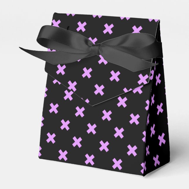 Lilac cross stitches on black favor boxes (Front Side)