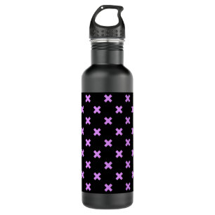 Lilac cross stitches on black stainless steel water bottle