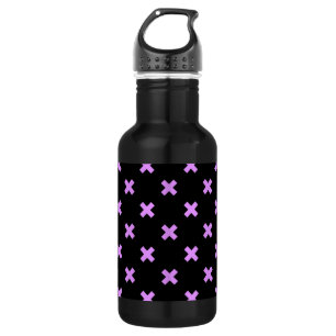 Lilac cross stitches on black stainless steel water bottle