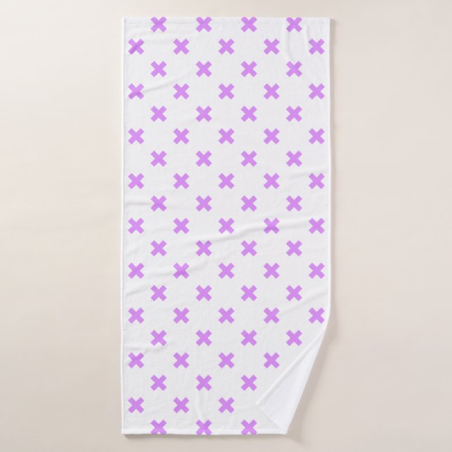 Lilac cross stitches on white bath towel (Bath Towel)