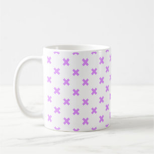 Lilac cross stitches on white coffee mug