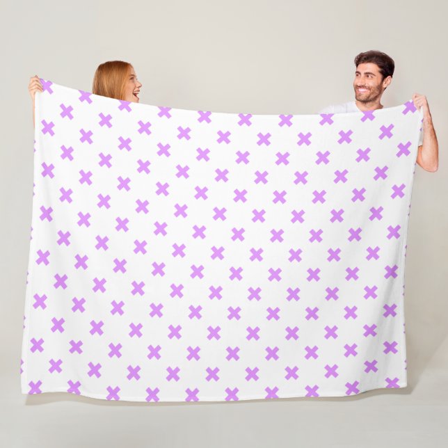 Lilac cross stitches on white fleece blanket (In Situ)