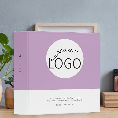 Lilac Custom Logo Company Brand Border and Title 3 Ring Binder