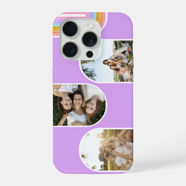 Lilac Cute Modern 3 Photo Layout Custom iPhone Case (Back)