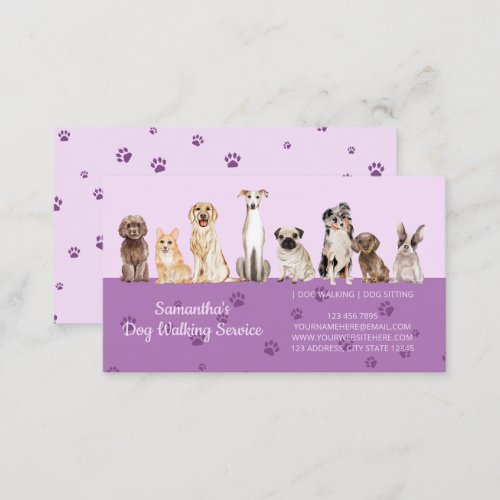 Lilac Cute Paws Watercolor Dogs Business Card