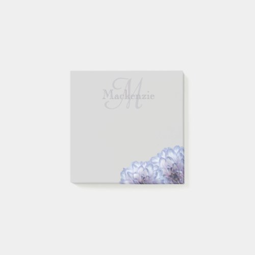 Lilac Dahlia Floral Monogram Custom Name Gray Post_it Notes