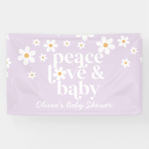 Lilac Daisy boho Peace Love baby shower Banner