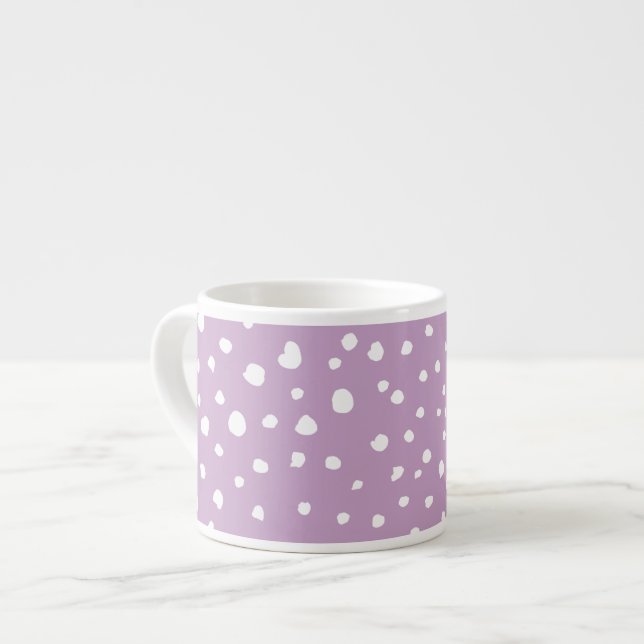 Lilac Dalmatian Spots, Dalmatian Dots, Dotted Espresso Cup (Front Left)