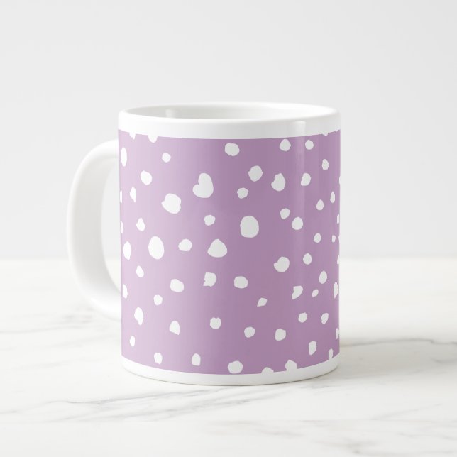 Lilac Dalmatian Spots, Dalmatian Dots, Dotted Giant Coffee Mug (Front Left)
