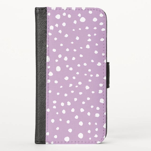 Lilac Dalmatian Spots, Dalmatian Dots, Dotted iPhone Wallet Case (Front)