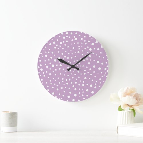 Lilac Dalmatian Spots Dalmatian Dots Dotted Large Clock