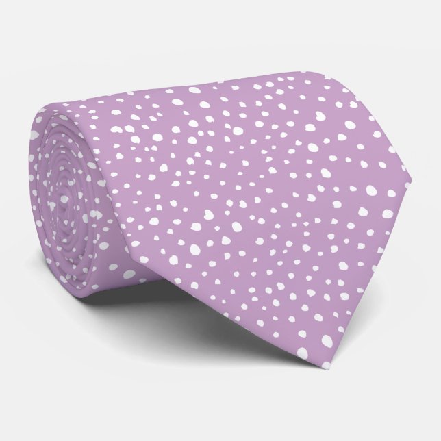 Lilac Dalmatian Spots, Dalmatian Dots, Dotted Neck Tie (Rolled)