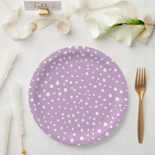 Lilac Dalmatian Spots, Dalmatian Dots, Dotted Paper Plates (Wedding)