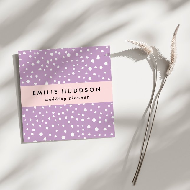 Lilac Dalmatian Spots, Dalmatian Dots, Dotted Square Business Card (Creator Uploaded)