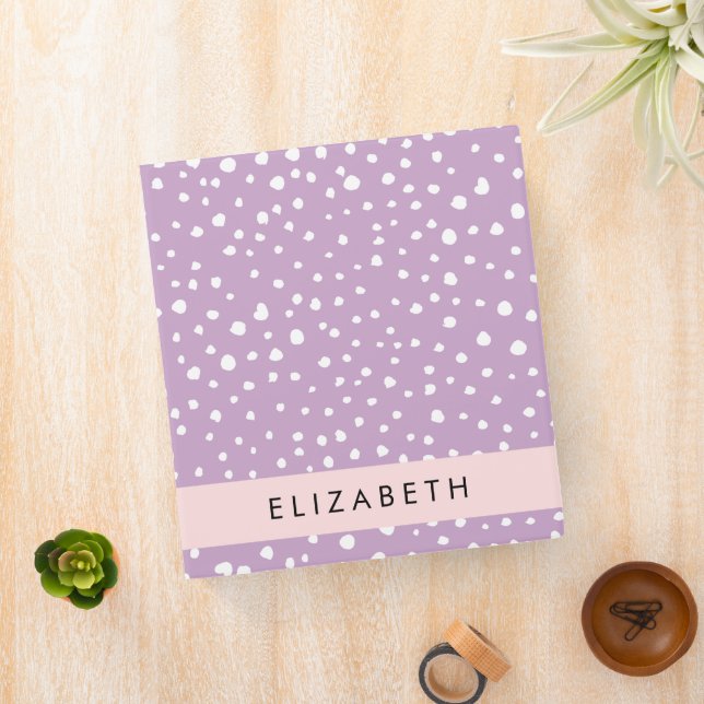 Lilac Dalmatian Spots, Dalmatian Dots, Your Name 3 Ring Binder (In Situ)
