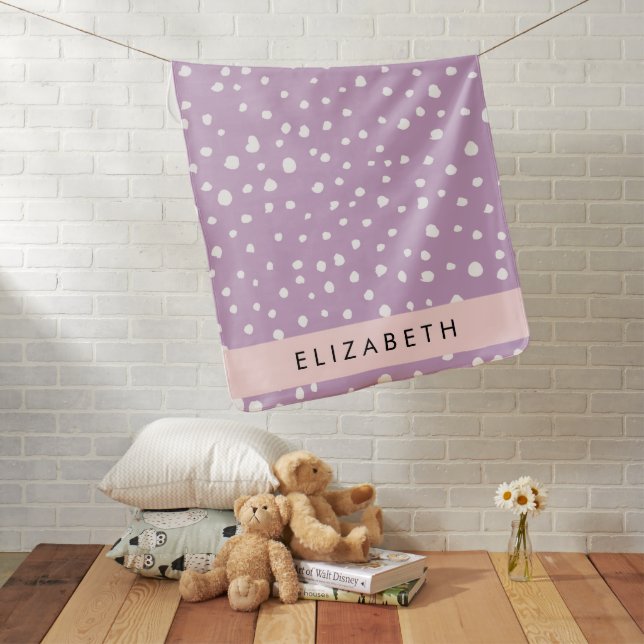 Lilac Dalmatian Spots, Dalmatian Dots, Your Name Baby Blanket (In Situ)