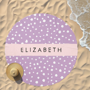 Lilac Dalmatian Spots, Dalmatian Dots, Your Name Beach Towel