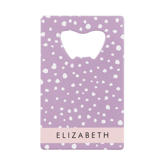 Lilac Dalmatian Spots, Dalmatian Dots, Your Name Credit Card Bottle Opener (Front)