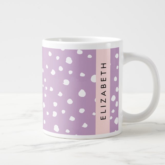 Lilac Dalmatian Spots, Dalmatian Dots, Your Name Giant Coffee Mug (Right)