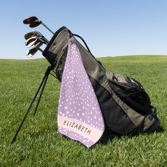 Lilac Dalmatian Spots, Dalmatian Dots, Your Name Golf Towel (Green)